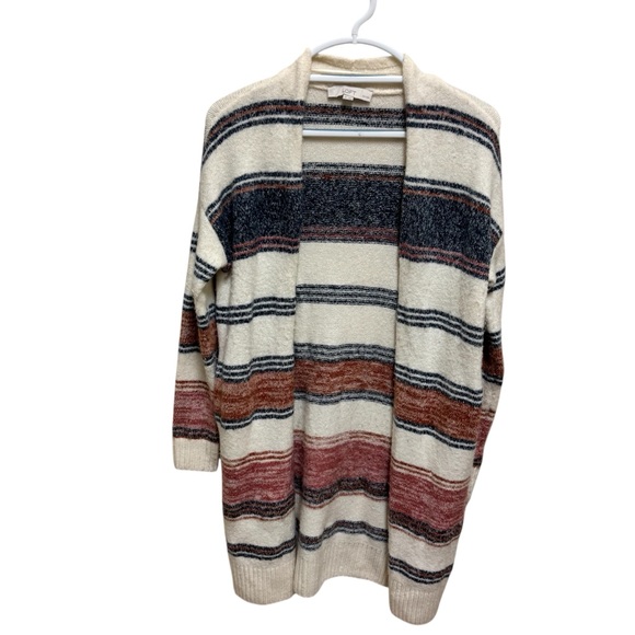 EUC LOFT Alpaca Wool Blend Boho Officecore Striped Beachy Cardigan Sweater SP - Picture 1 of 10